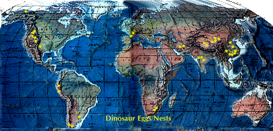 Worldwide dinosaur egg/nest finds